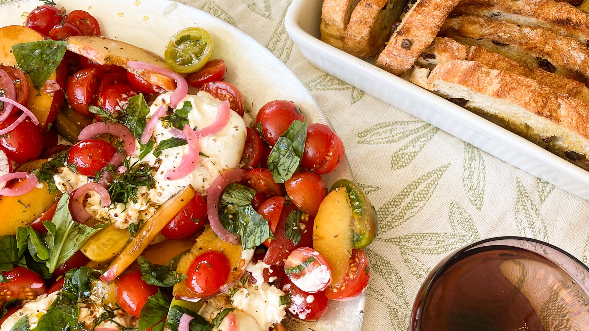 The perfect summer Burrata, Peach & Tomato Salad